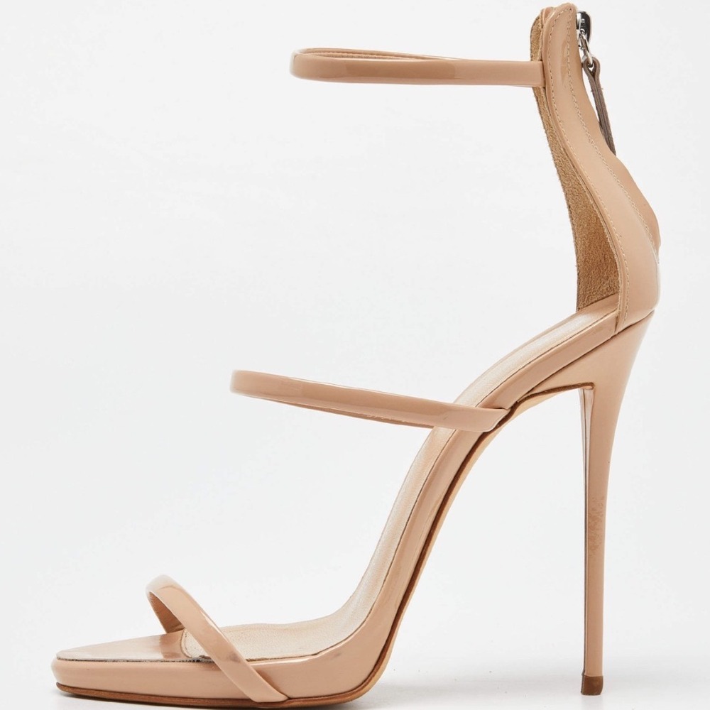 Giuseppe Zanotti Vintage Harmony Nude Patent Leather Sandal Heels Women's Size 7